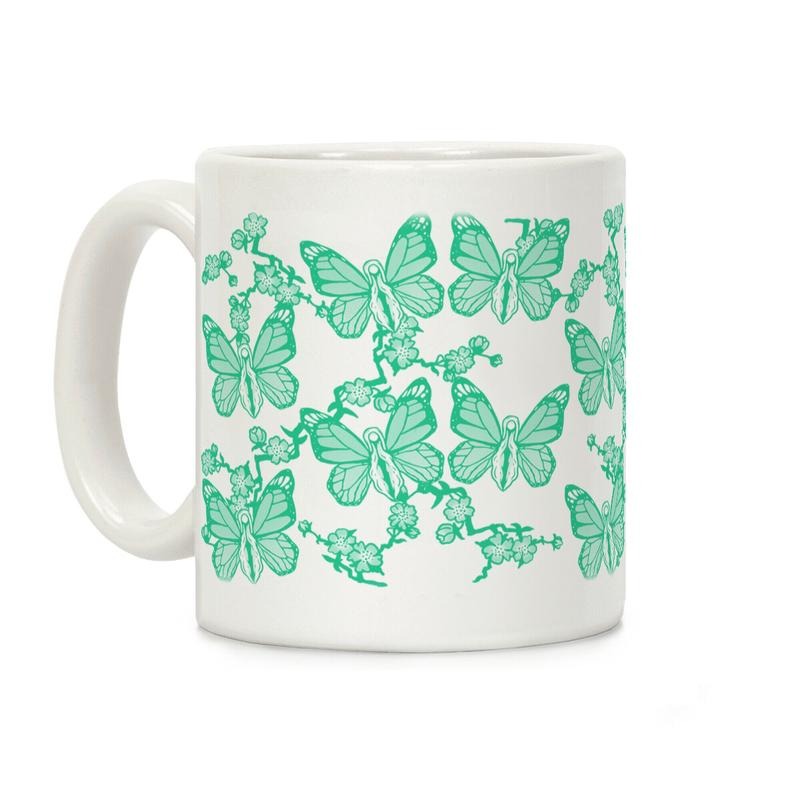 [Sale Up to 60% ] Butterfly Vagina Pattern Coffee Mug,  11 oz or 15 oz Ceramic Drinkware with Large Handles, Printed in the USA