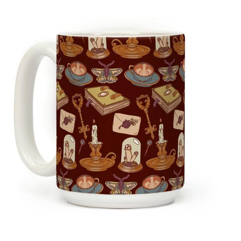 [Sale Up to 60% ] Dick Academia Pattern Coffee Mug  11 oz or 15 oz Ceramic Drinkware with Large Handles, Printed in the USA