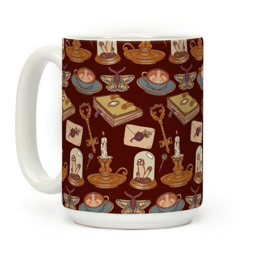 [Sale Up to 60% ] Dick Academia Pattern Coffee Mug  11 oz or 15 oz Ceramic Drinkware with Large Handles, Printed in the USA