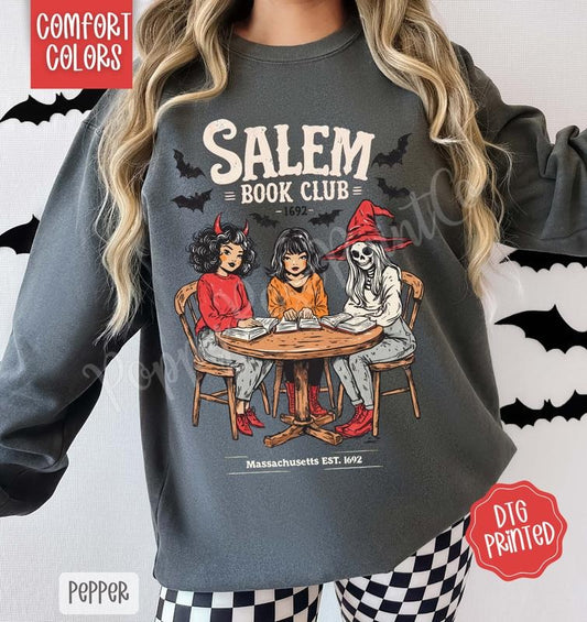 Salem Book Club Comfort Colors Sweatshirt, Trendy Halloween Crewneck
