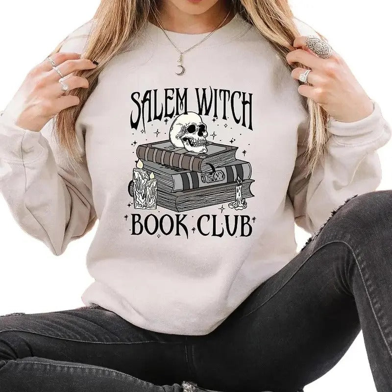 Salem Witch Book Club Sweatshirt, Funny Halloween Shirt, Reading Sweatshirt, Book Lover Halloween Gift, Skull Sweater, Halloween Costume