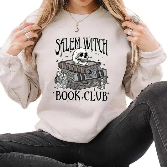 Salem Witch Book Club Sweatshirt, Funny Halloween Shirt, Reading Sweatshirt, Book Lover Halloween Gift, Skull Sweater, Halloween Costume