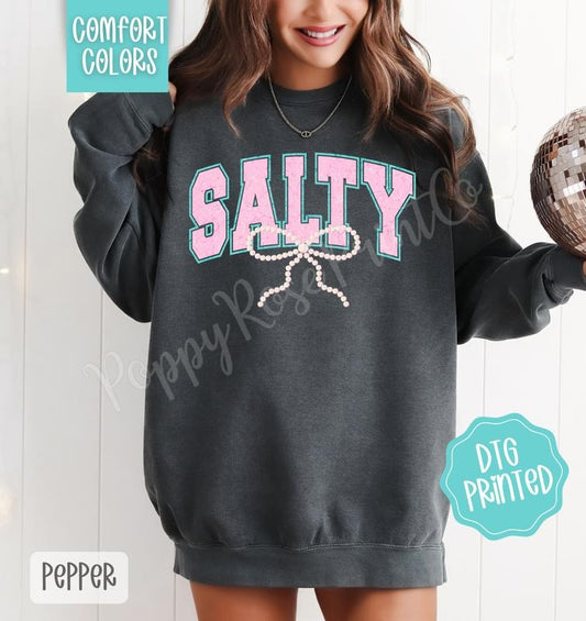 Salty Bow Comfort Colors Sweatshirt, Cute Summer Sweater, Girly Beach Crewneck