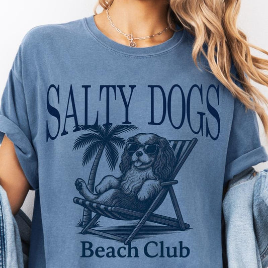 Salty Dogs Beach Club Cavalier Shirt ~ Unisex Apparel Relaxed Fit Printed In The USA Clothing Womenswear Casual Comfort Cotton Top Athletic Boho Chic