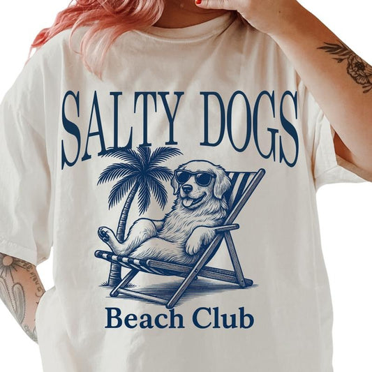 Salty Dogs Beach Club Golden Retriever Shirt ~ Unisex Apparel Relaxed Fit Printed In The USA Clothing Womenswear Casual Comfort Cotton Top Athletic Boho Chic