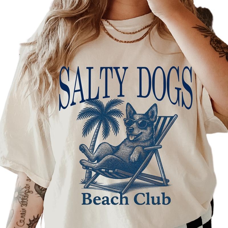 Salty Dogs Beach Club Heeler Shirt ~ Unisex Apparel Relaxed Fit Printed In The USA Clothing Womenswear Casual Comfort Cotton Top Athletic Boho Chic