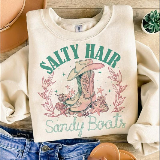 Salty Hair Sandy Boots Sweatshirt, Western Summer Sweatshirt, Retro Summer Shirt, Trendy Summer Shirt