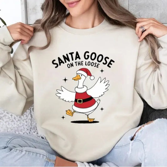 Santa Goose On The Loose Shirt, Merry Goosemas, Cute Trendy Funny Christmas Silly Goose Shirt, Silly Goose, Goose Shirt, Unisex Shirt, Full Size, Full Color