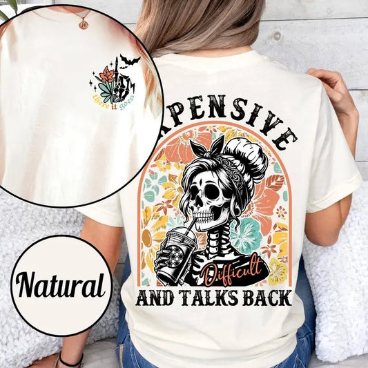 Sarcastic Wife Shirt, Expensive Difficult And Talks Back Shirt, Woman Tshirt, Trendy Back and Front Shirt, Mothers Day Gift, Mom Life Tee TK43GN
