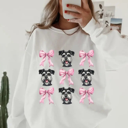 Schnauzer with Bows Sweatshirt ~ Sweatshirt Unisex Apparel Relaxed Fit Printed in the USA Clothing Womenswear Casual and Comfortable