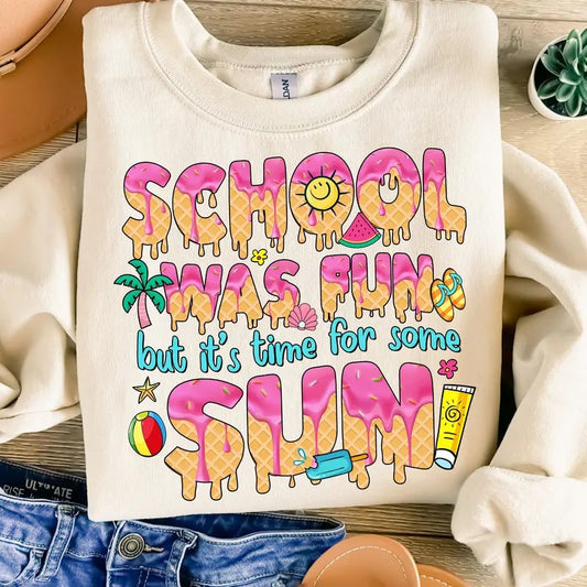 School Was Fun But It's Time for Some Sun Shirt for Women Teacher Summer Break Ice Cream Vibes Unisex Premium 100% Cotton
