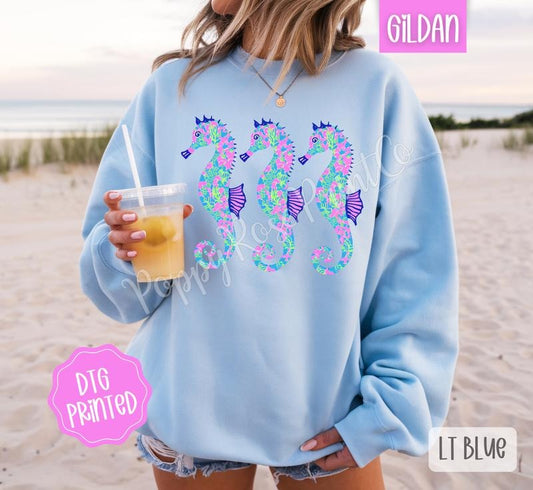 Seahorse Trio Sweatshirt, Cute Women's Beach Sweater, Trendy Summer Crewneck, Gift for Her