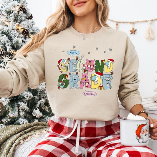 Second Grade Teacher Christmas Sweatshirt, 2nd Grade Christmas T-shirt, Elephant And Piggie Christmas Shirt, Santa's Favorite Teacher Tee