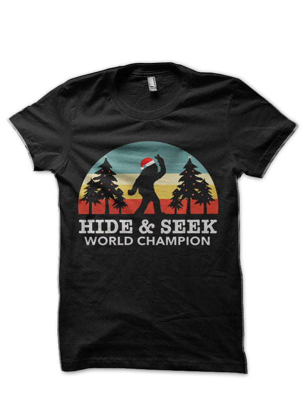 Retro Bigfoot hide and seek world champion Black T-Shirt Hoodie, Sweatshirt | CoreVibeTees.com