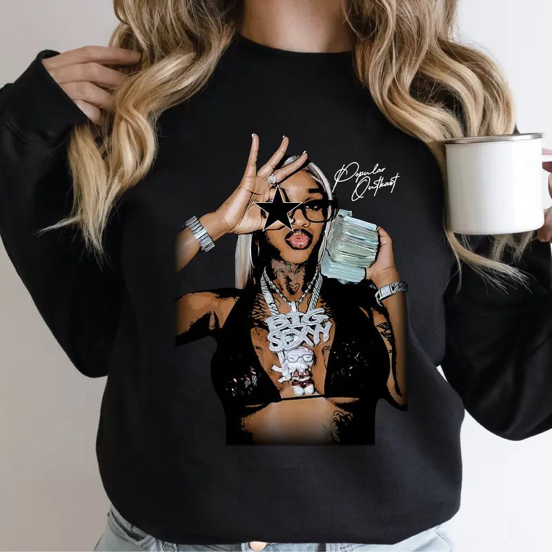 Sexxy Reddd Star Sweatshirt, Striking Big Face Rap Graphic for Music Lovers