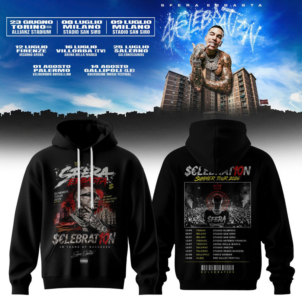 Sfera Ebbasta “$€LEBRAT10N” Summer Tour 2026 Black Hoodie