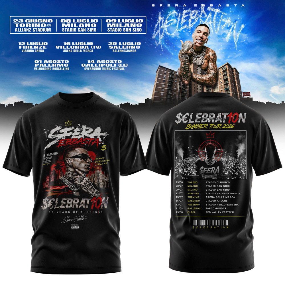 Sfera Ebbasta “$€LEBRAT10N” Summer Tour 2026 Black Shirt