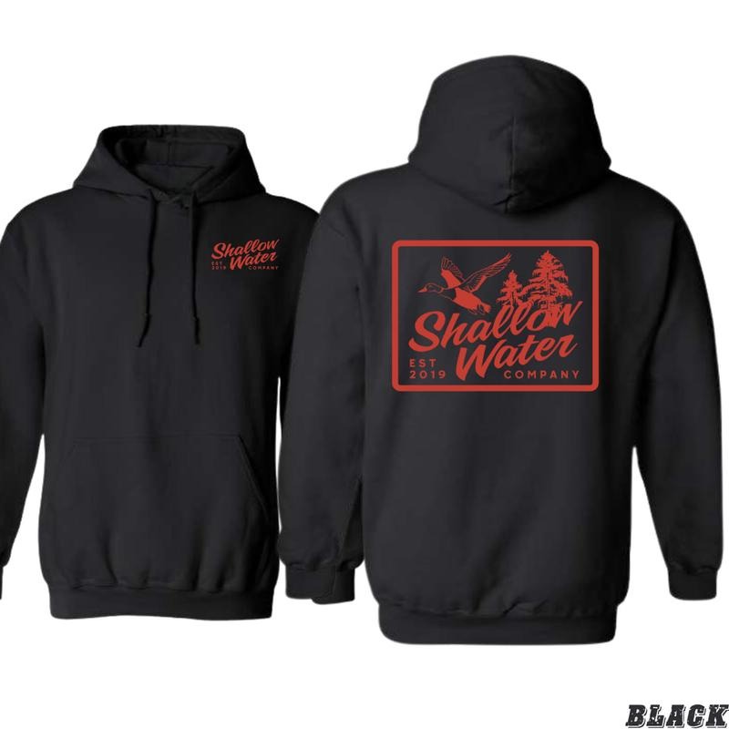 Shallow Water Company Hoodie - Timeless Duck and Nature Emblem Design, Perfect for Outdoor Enthusiasts, Ideal for Comfortable and Stylish Casual Wear, Unisex Apparel, Embrace the Spirit of Nature with Our Iconic Hoodie Menswear Sweaters