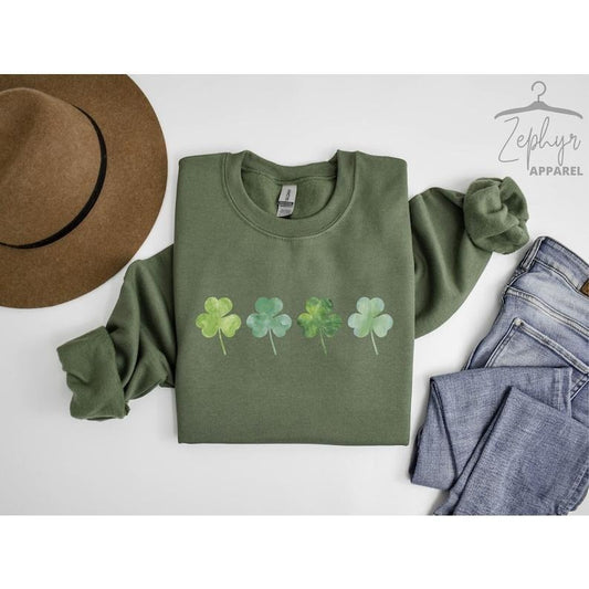 Shamrock Sweatshirt, Lucky Clover Sweatshirt, Lucky  Hoodie and Sweater; T-shirt Cotton Menswear