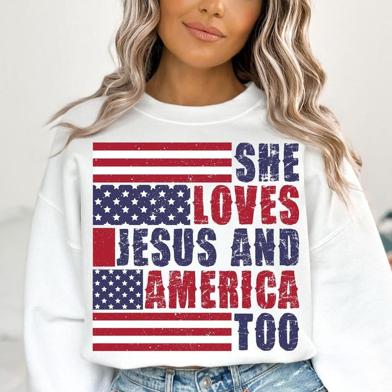 She loves Jesus and America Too Shirt, Christian , 4th of July Shirt, Fourth Of July Shirt, America , Independence Day, Sublimation Designs