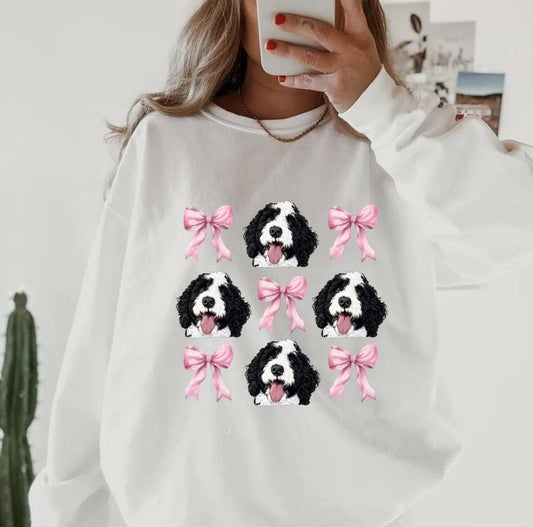 Sheepadoodle And Bows Crewneck ~ Sweatshirt Unisex Apparel Relaxed Fit Printed in the USA Clothing Womenswear Casual and Comfortable