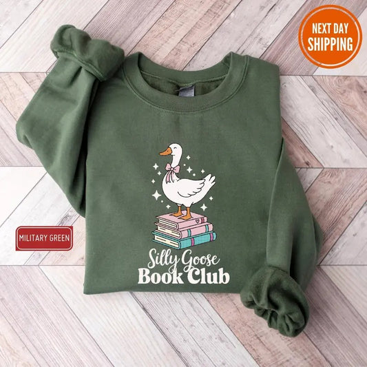 Silly Goose Book Club Sweatshirt, Funny Goose, Trending Goose Design for Shirt, Gift For Womens University Hoodie, Gift For Men Her