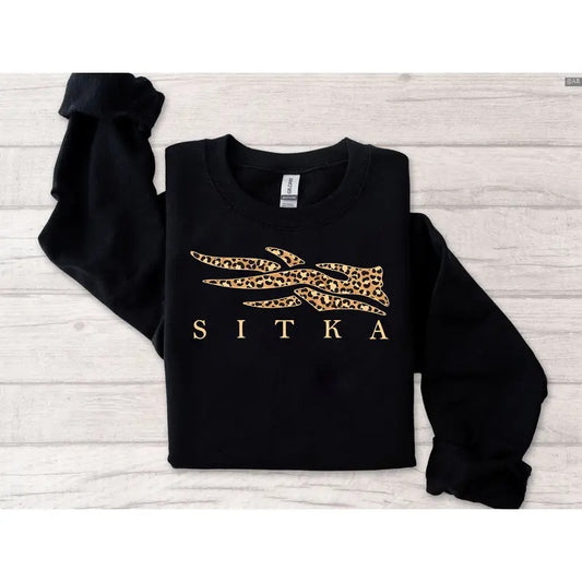 Sitka Leopard Pattern Print Logo, Retro Crewneck, Gift For Lovers, Cotton, Trendy Womenswear Top