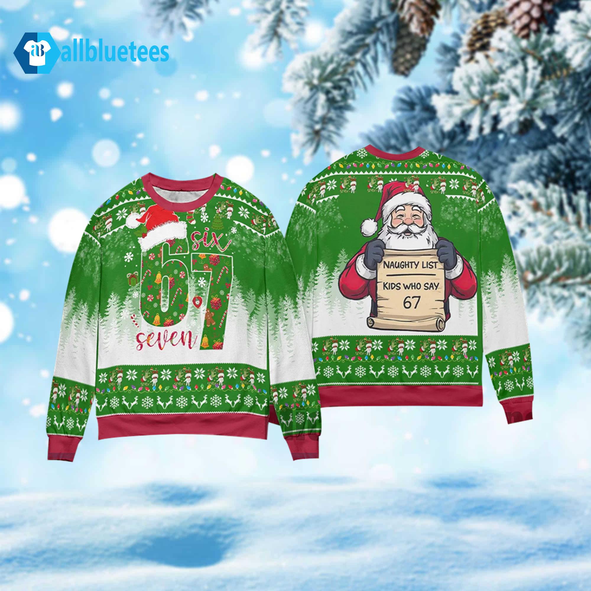 Six Seven Naughty List Kids Who Say 67 Christmas Ugly Sweater