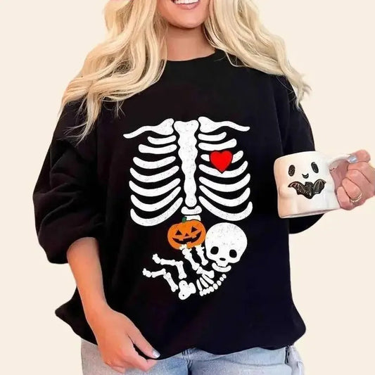 Skeleton Halloween Maternity Sweatshirt Funny Pregnancy Announcement Shirt Pregnant Women Costume Hoodie Classic
