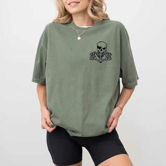 Skeleton Hands Heart Comfort Colors Shirt, Funny Skull Unisex T-shirt, Funny Love Vibes Tee, Couple Clothing