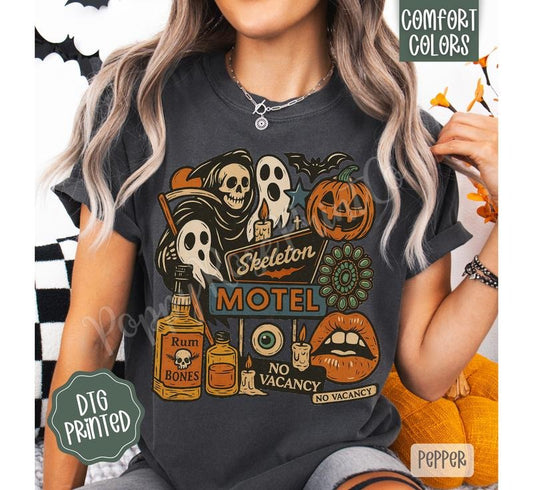 Skeleton Motel Comfort Colors Shirt, Trendy Halloween Tshirt