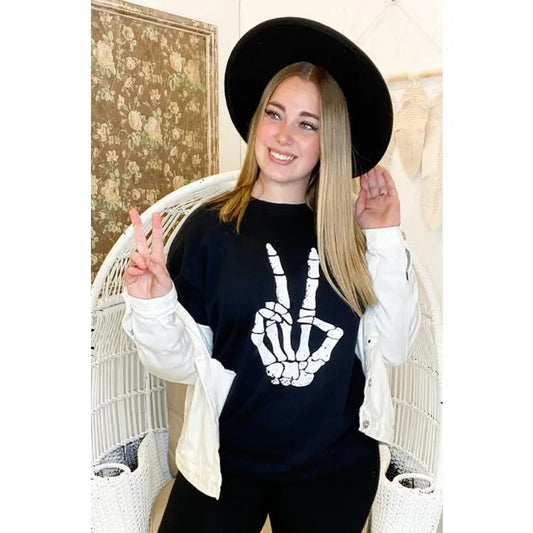 Skeleton Peace Halloween Sweatshirt | Spooky & Trendy Halloween Apparel