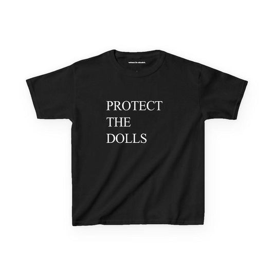 Slogan Baby Tee, 'Protect The Dolls' Shirt, Y2K Coquette Aesthetic, Tshirt Print, 90S - 2000S Style, Trendy Cute Classic Cotton
