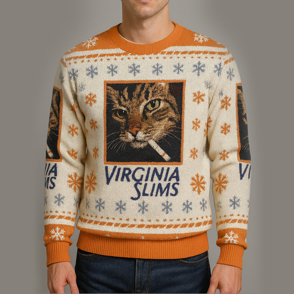 Smoking Cat Virginia Slims Funny Ugly Christmas Sweater