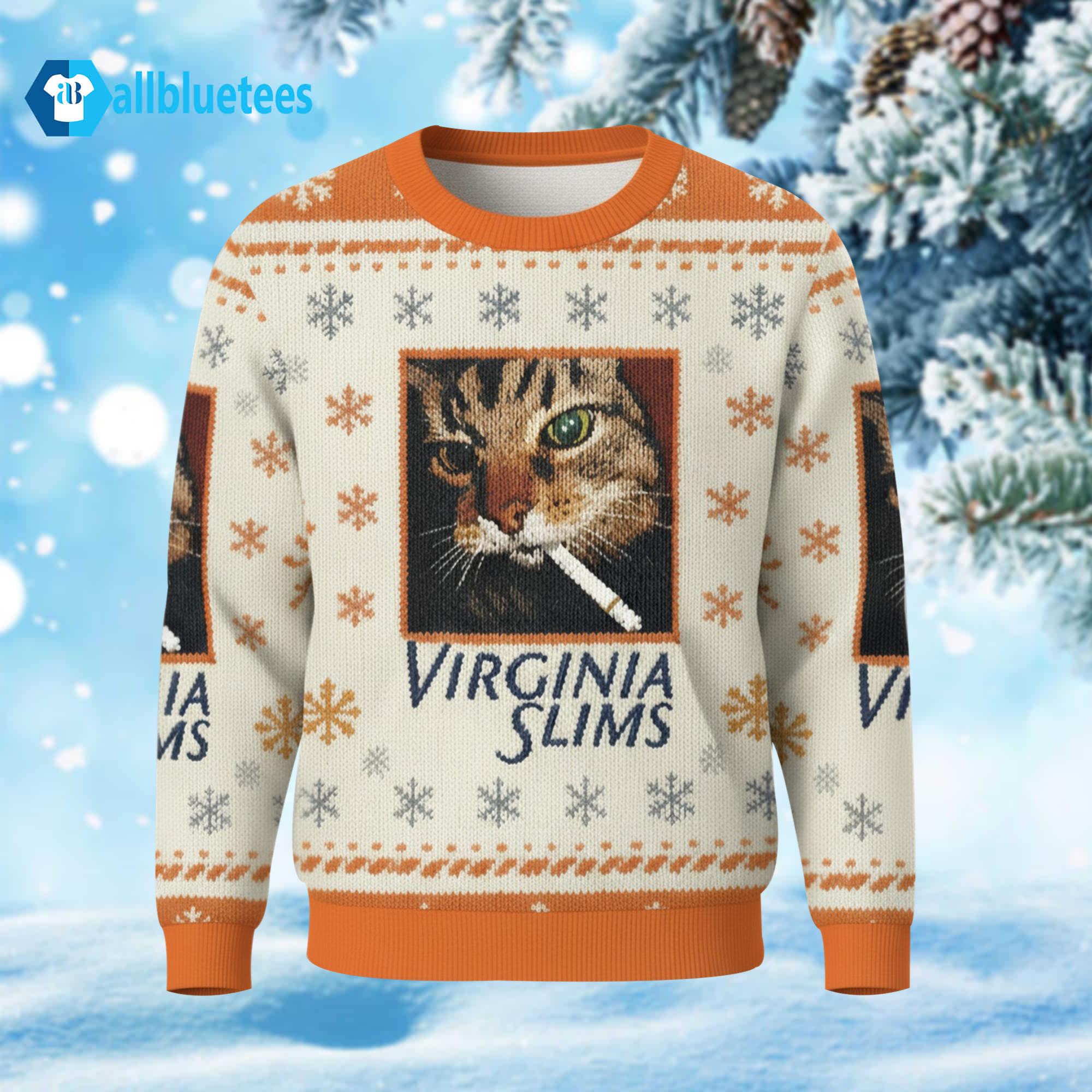Smoking Cat Virginia Slims Funny Ugly Christmas Sweater