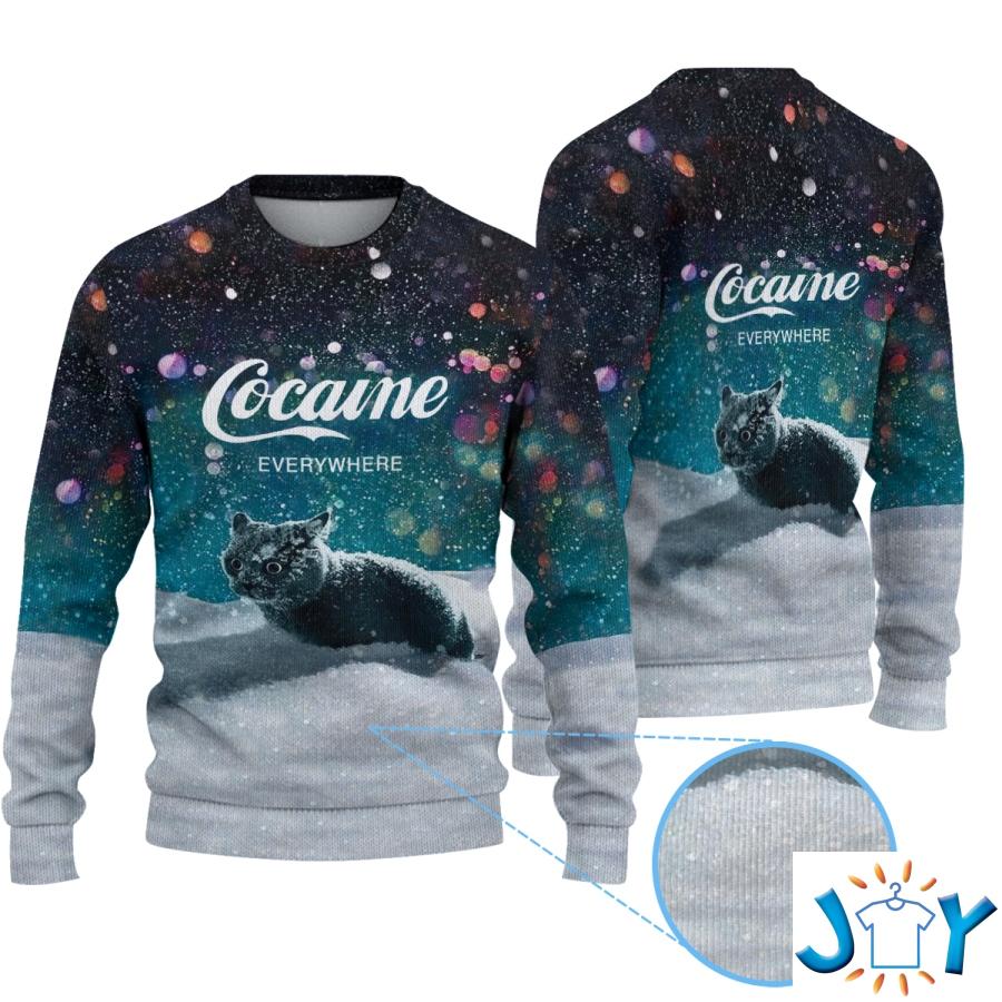 Snow Cat Cocaine Everywhere Hoodie, Sweatshirt & Ugly Sweater