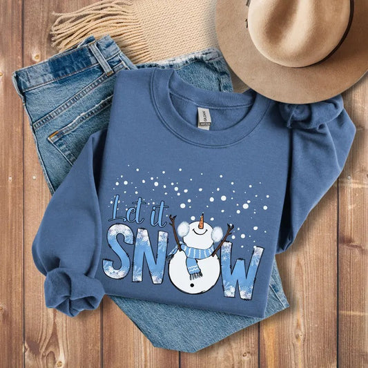 Snowman Christmas Sweatshirt, Let It Snow Sweatshirt, Christmas Crewneck, Cute Holiday Sweater, Christmas Gift, Christmas Shirts for Women