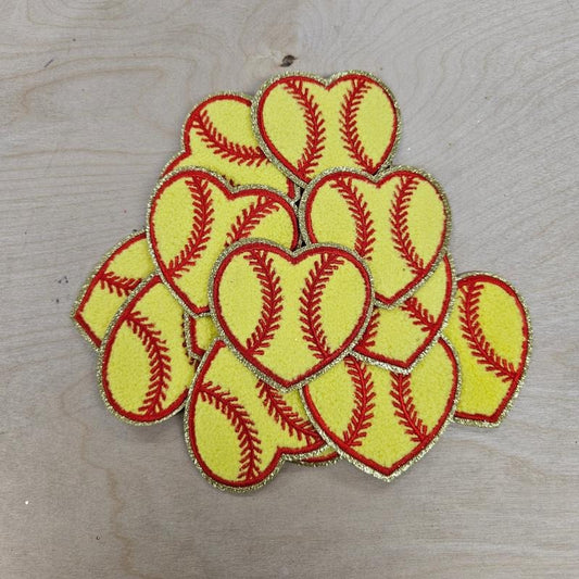 Softball Heart Chenille Hat Patch (1 Patch)