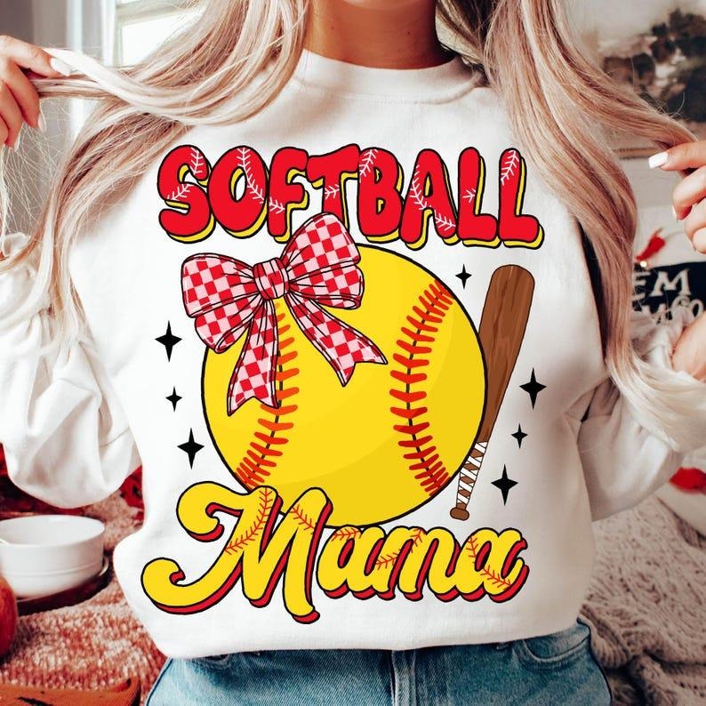 Softball Mama Sweatshirt Retro Softball Coquette Game Day Softball Bow Softball Mom Gift