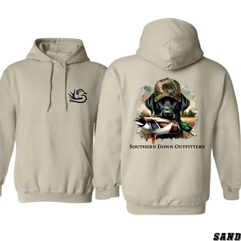 Southern Down Outfitters Hoodie - Bold Hunting Dog with Duck Graphic, Ideal for Waterfowl Hunters and Outdoor Enthusiasts, Unisex Hoodie Offering Comfort and Style, Perfect for Showcasing Passion for Southern Hunting and Outdoor Adventures Menswear