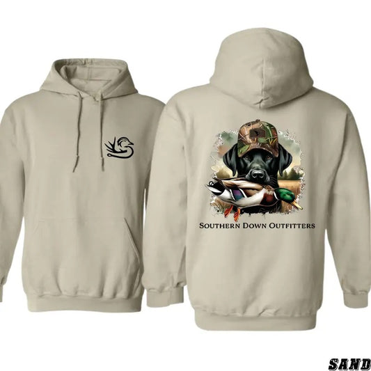 Southern Down Outfitters Hoodie - Bold Hunting Dog with Duck Graphic, Ideal for Waterfowl Hunters and Outdoor Enthusiasts, Unisex Hoodie Offering Comfort and Style, Perfect for Showcasing Passion for Southern Hunting and Outdoor Adventures Menswear