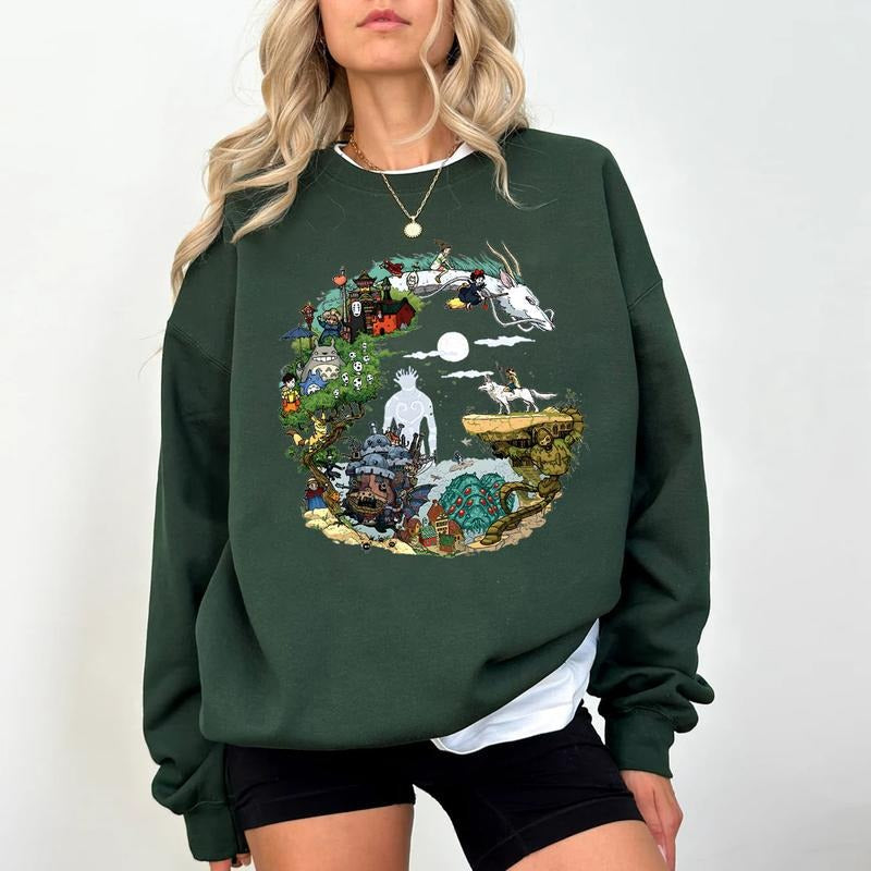 Spirited Away Studio Ghibli Sweatshirt, Howl's Moving Castle Sweatshirt, Anime Sweatshirt, Ghibli No Face Sweatshirt,...