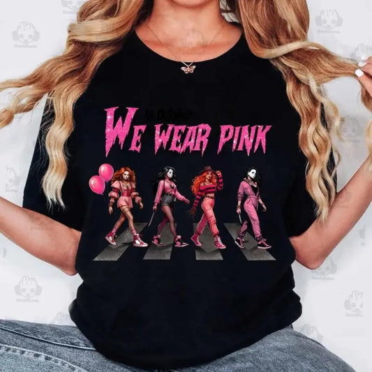 Spooky October with Comadre Crew, In Pink We Trust, Horror Movie Icons, Friendship Horror Shirt