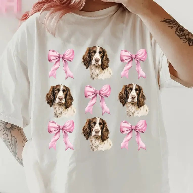 Springer Spaniel bows Shirt~ Unisex Apparel Relaxed Fit Printed In The USA Clothing Womenswear Casual Comfort Cotton Top Athletic Boho Chic