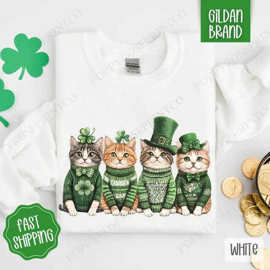 St Patrick Cats Sweatshirt, St Patrick's Day Crewneck, Cute Women's Sweater
