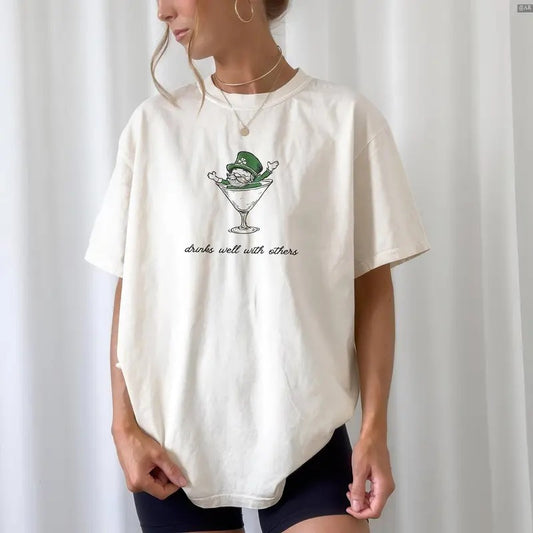 St Patrick's Day Shirt Womens Baby Tee, Leprechaun Martini Cocktail, Retro Crewneck, Gift For Lovers,, Trendy Top
