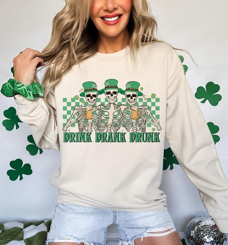 St Patrick's Day St Patty's Skeleton Funny St Patrick's Drink Drank Drunk Trendy St Patrick's Shirt St Patrick's Day