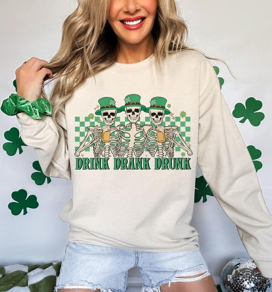 St Patrick's Day St Patty's Skeleton Funny St Patrick's Drink Drank Drunk Trendy St Patrick's Shirt St Patrick's Day
