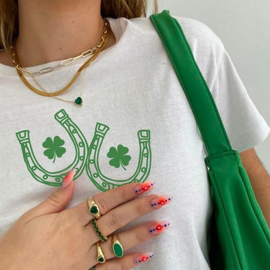 St Patty's Day Shirt, Cowgirl Lucky Horseshoe Trendy Retro Tee, St Paddys Day y2k, 90s Style Tshirt, St. Patrick's Day Clover