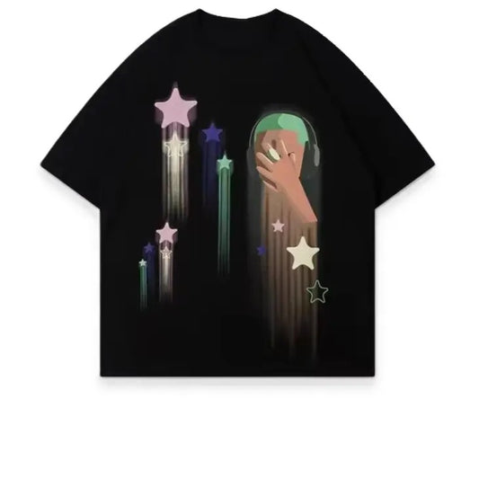 Star Stream DJ Graphic T-Shirt, Music and Starry Sky Print, Casual Streetwear Cotton Top, Menswear, Womenswear, Sweatshirt, Hoodie, Gift for Him, Gift for Her